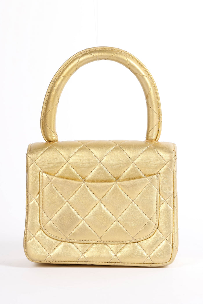 90s Chanel Gold Lambskin Leather Top Handle Bag