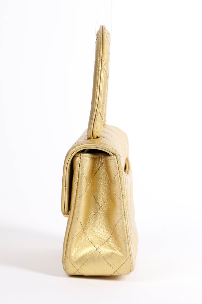 90s Chanel Gold Lambskin Leather Top Handle Bag