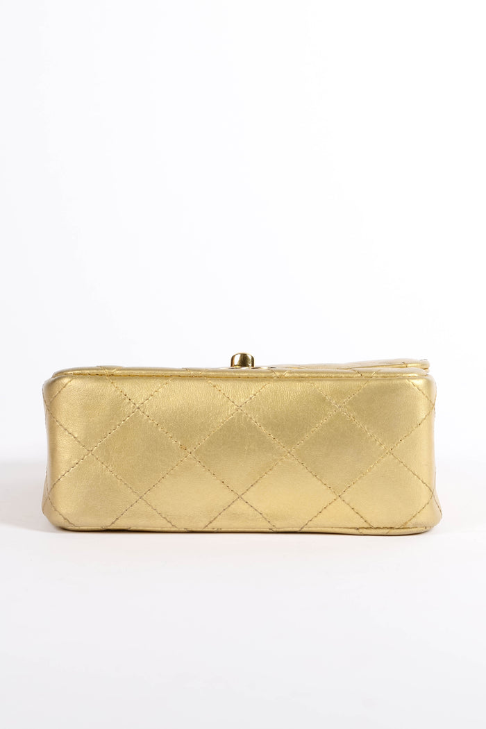 90s Chanel Gold Lambskin Leather Top Handle Bag