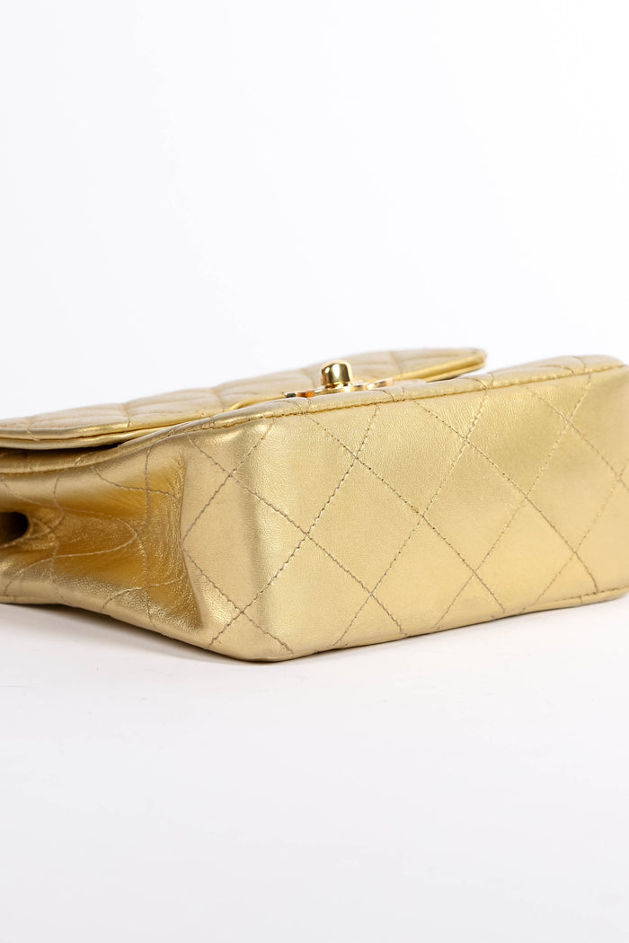 90s Chanel Gold Lambskin Leather Top Handle Bag
