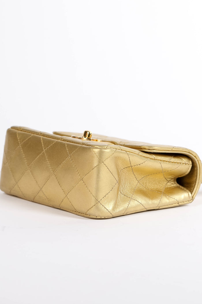 90s Chanel Gold Lambskin Leather Top Handle Bag