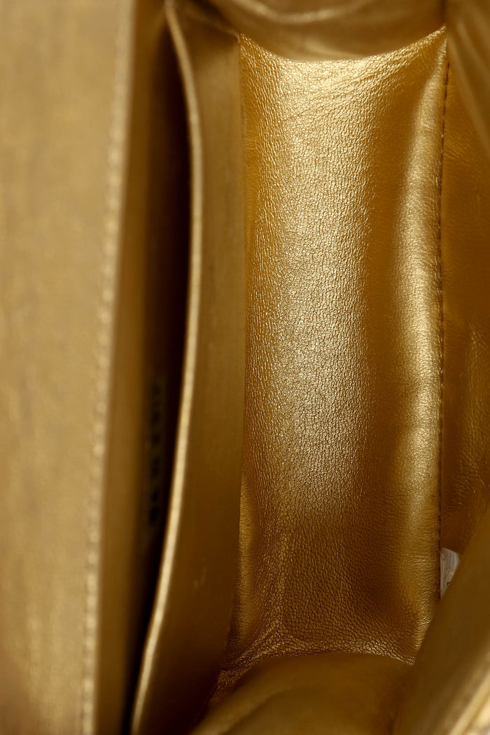 90s Chanel Gold Lambskin Leather Top Handle Bag