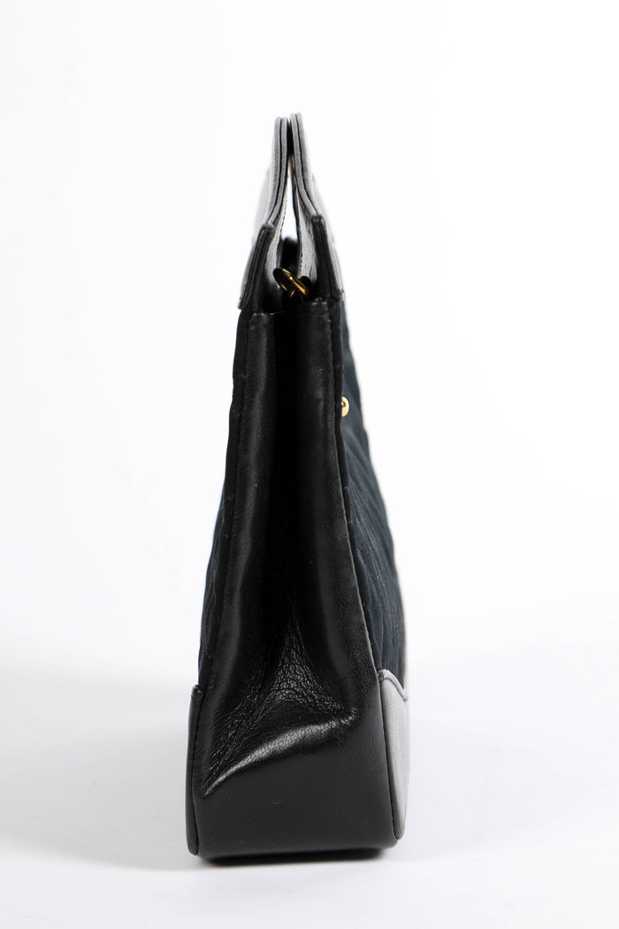 RARE 90s Chanel Black Satin Nano 31 Shopping Top Handle Bag