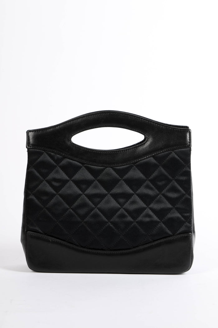 RARE 90s Chanel Black Satin Nano 31 Shopping Top Handle Bag