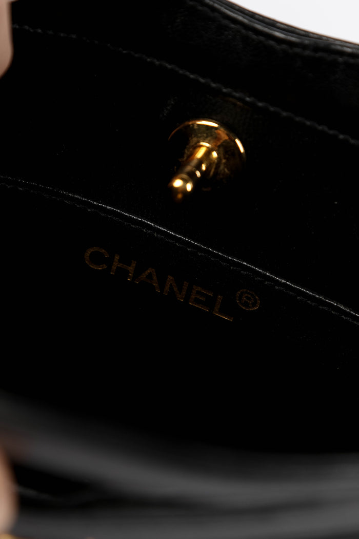 RARE 90s Chanel Black Satin Nano 31 Shopping Top Handle Bag