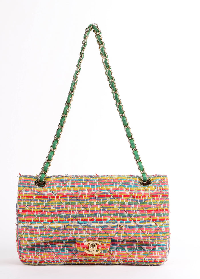 2010s Chanel Multicoloured Tweed Medium Double Flap Shoulder Bag