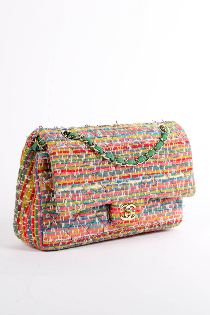 2010s Chanel Multicoloured Tweed Medium Double Flap Shoulder Bag