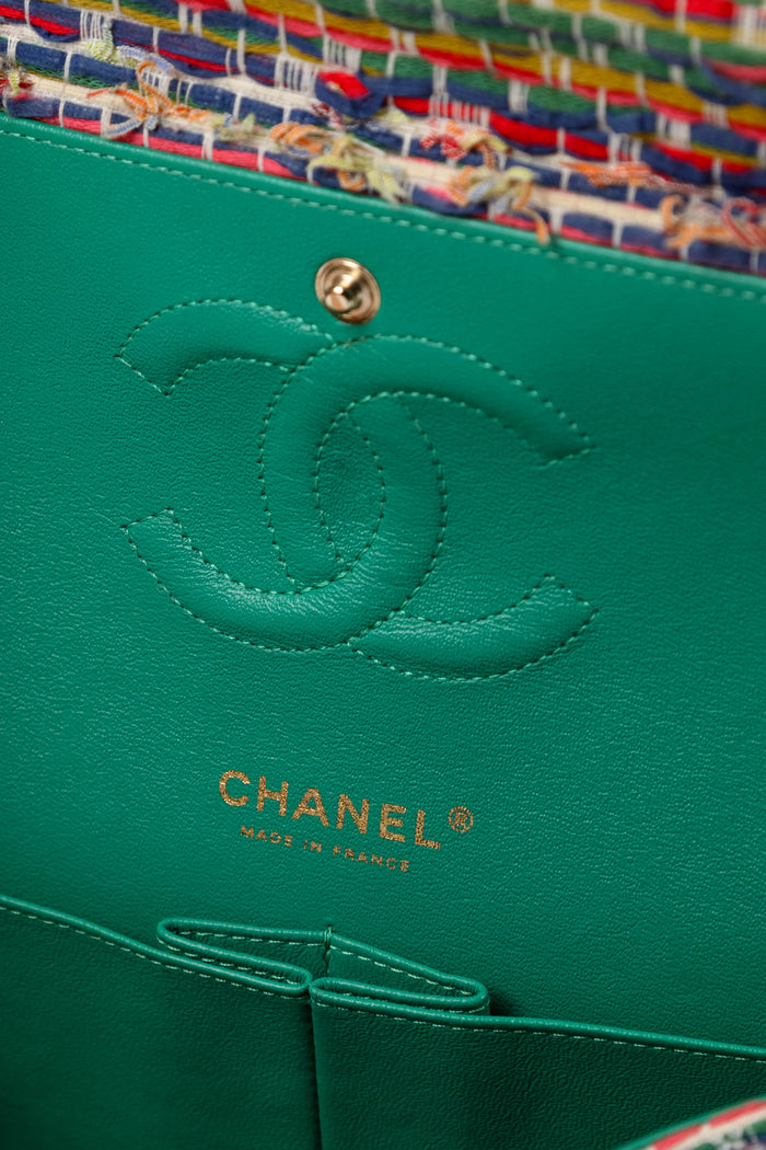 2010s Chanel Multicoloured Tweed Medium Double Flap Shoulder Bag