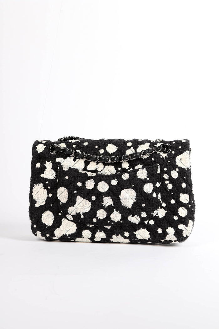 2010s Chanel Black and White Chevron Tweed Medium Double Flap Bag