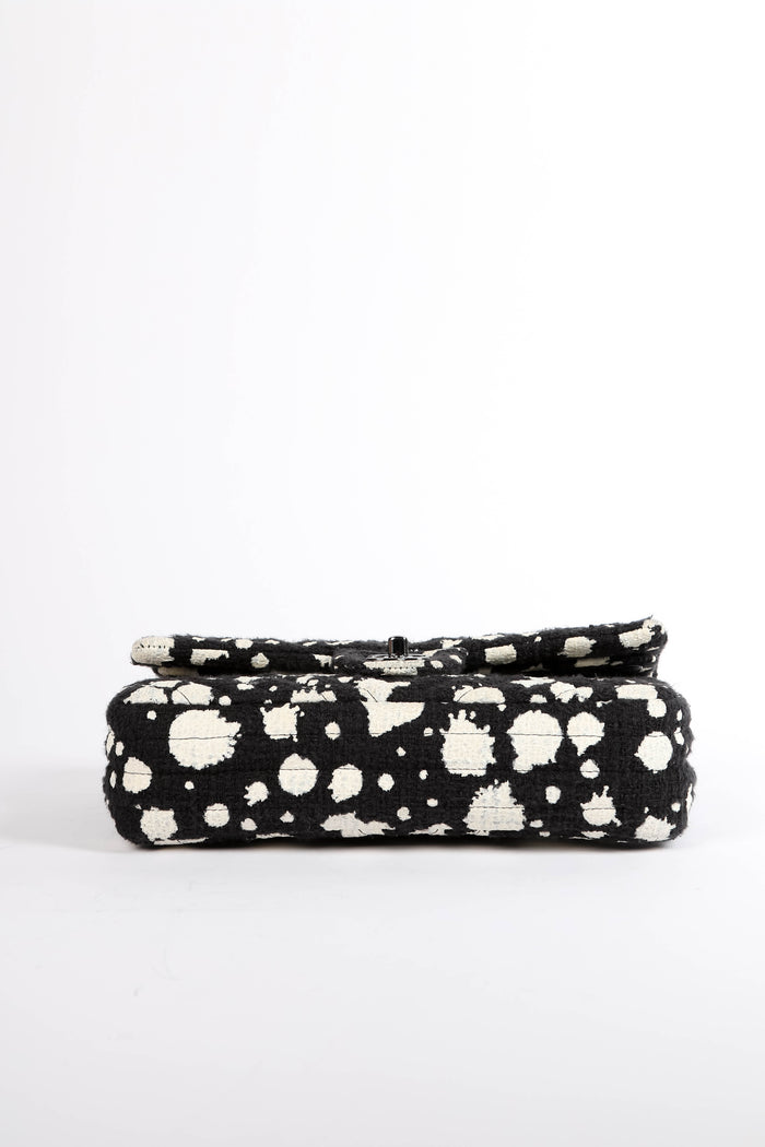 2010s Chanel Black and White Chevron Tweed Medium Double Flap Bag