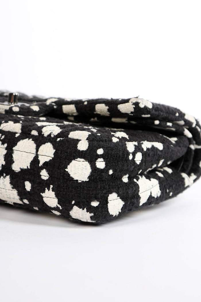 2010s Chanel Black and White Chevron Tweed Medium Double Flap Bag