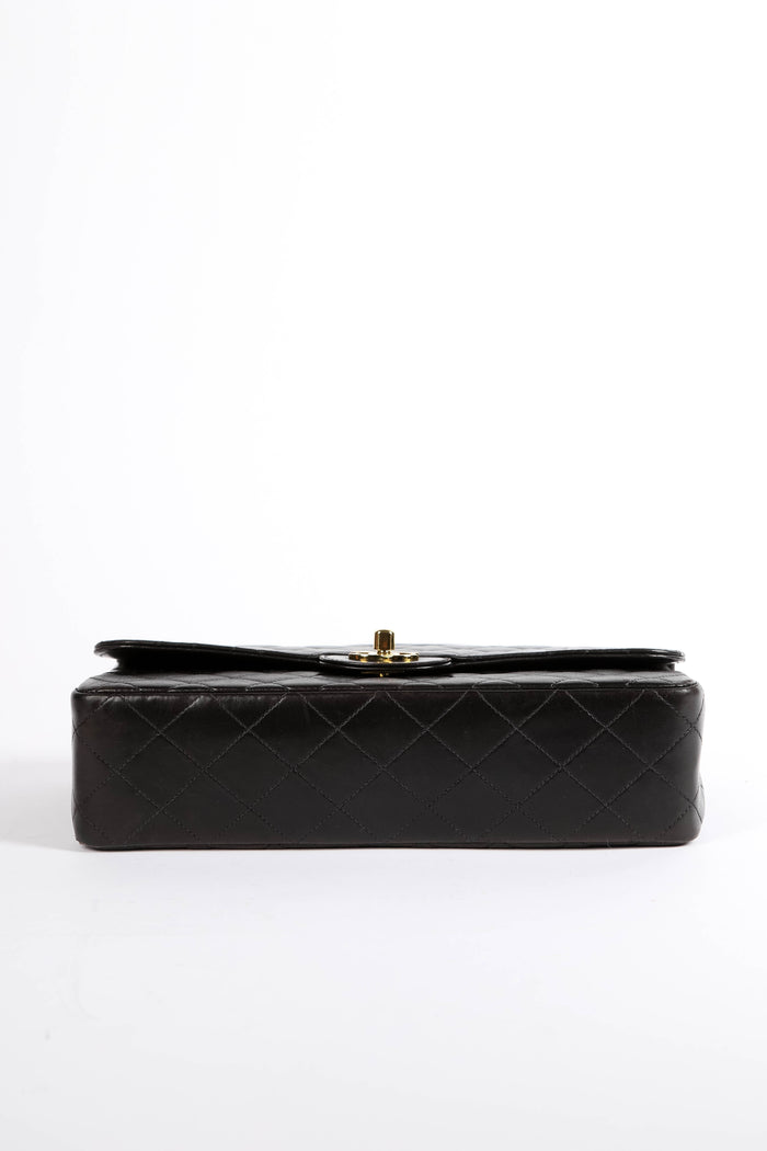 90s Chanel Espresso Black Lambskin Leather Top Handle Bag