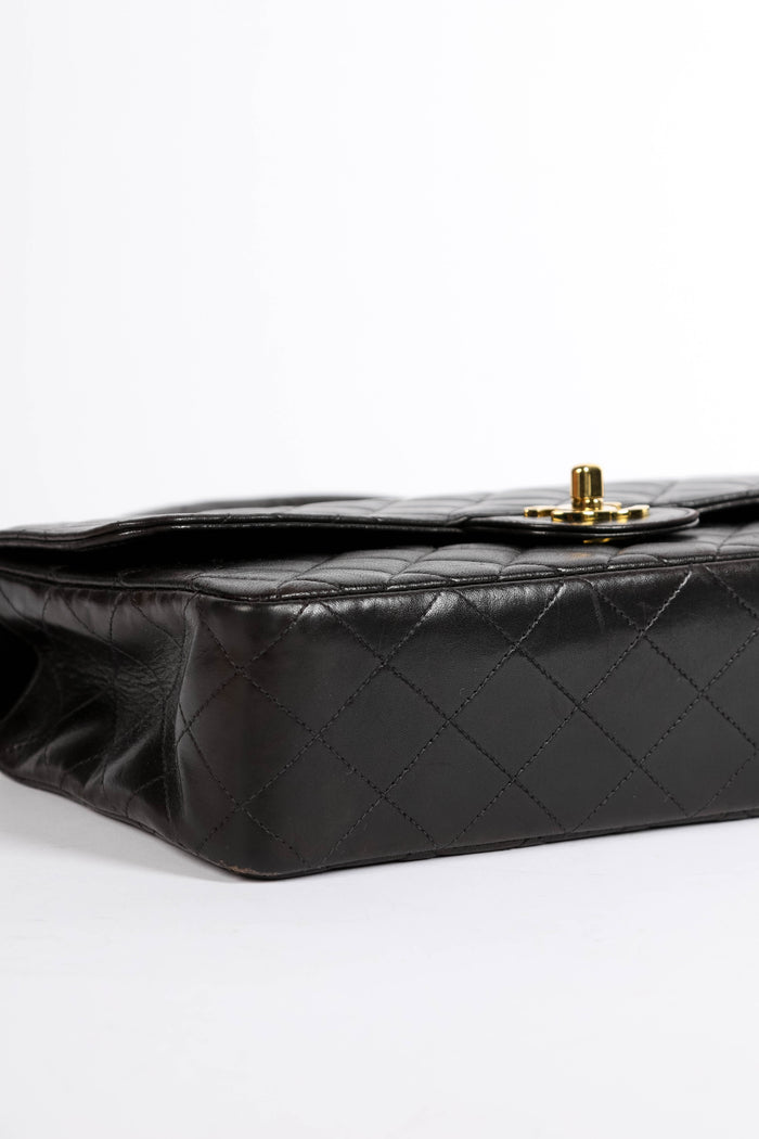 90s Chanel Espresso Black Lambskin Leather Top Handle Bag