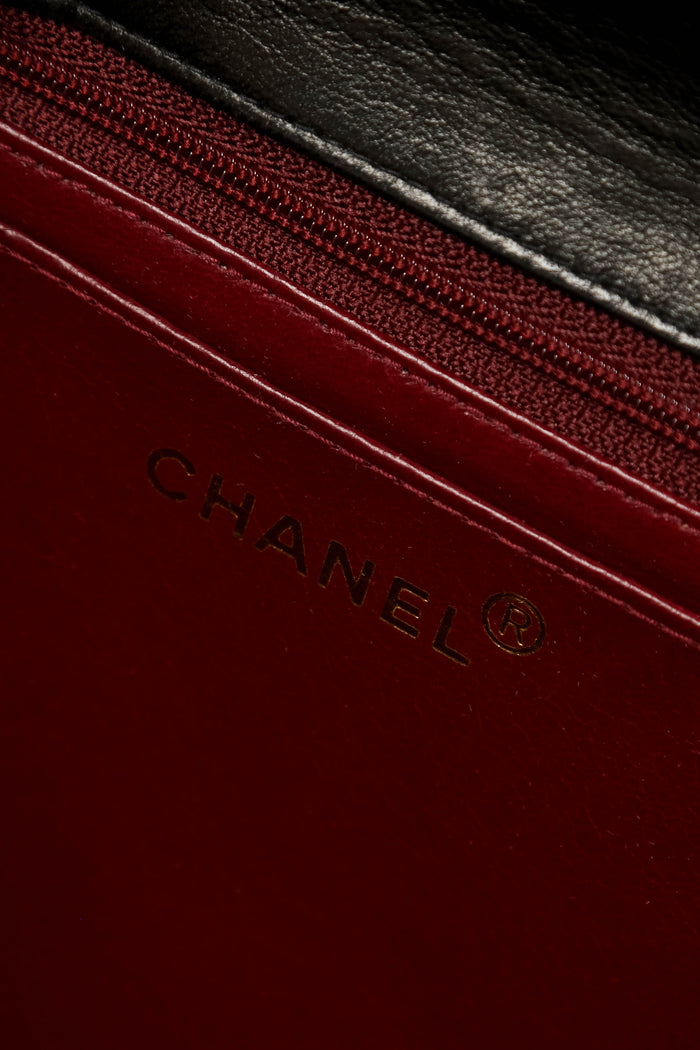 90s Chanel Espresso Black Lambskin Leather Top Handle Bag