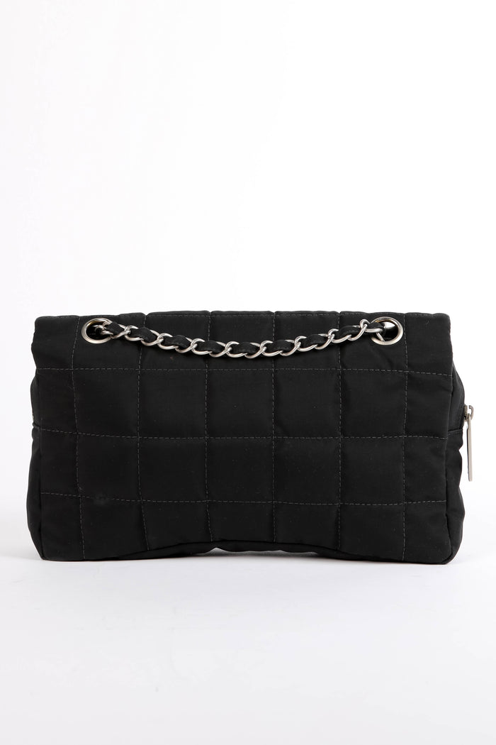 2000s Chanel Black Nylon Single Flap Bag with Brushed Silver Hardware