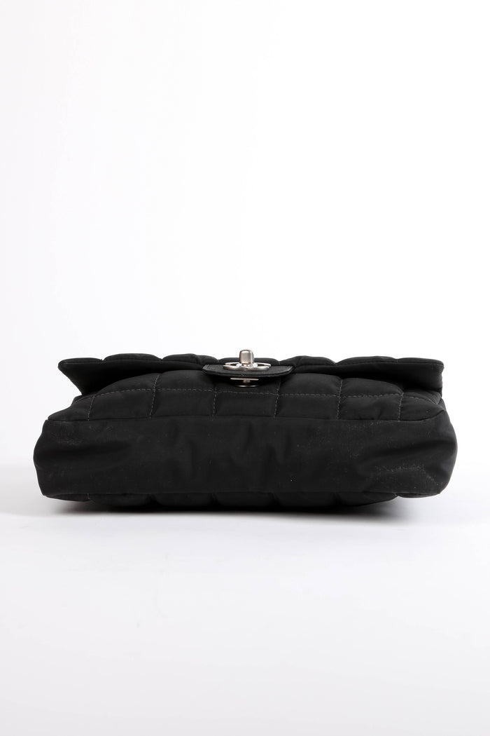 2000s Chanel Black Nylon Single Flap Bag with Brushed Silver Hardware