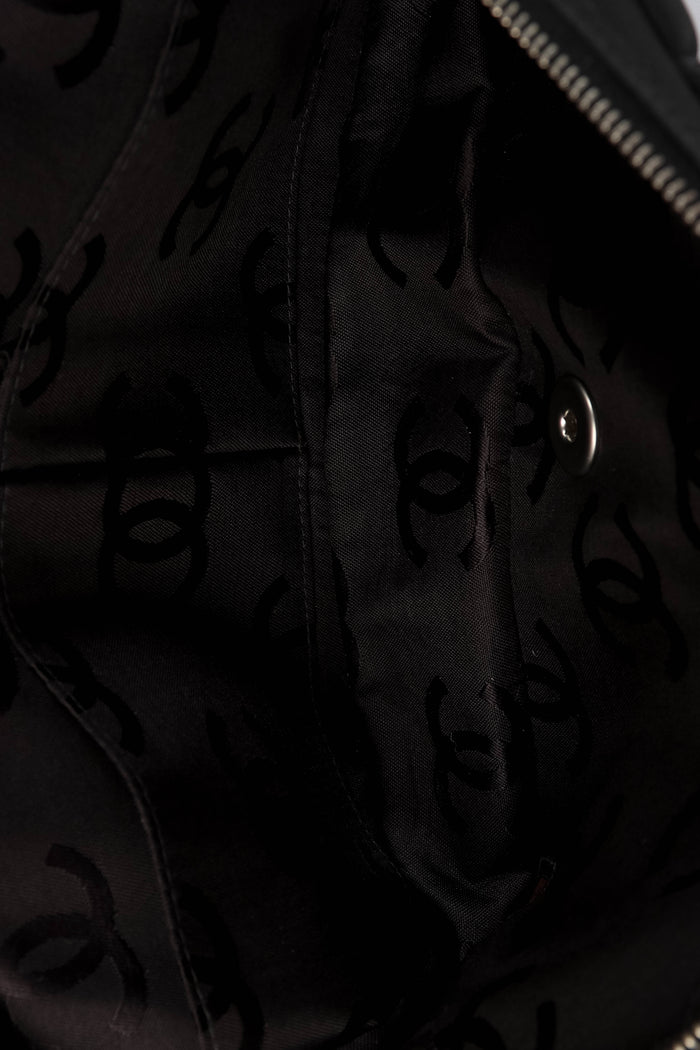 2000s Chanel Black Nylon Single Flap Bag with Brushed Silver Hardware