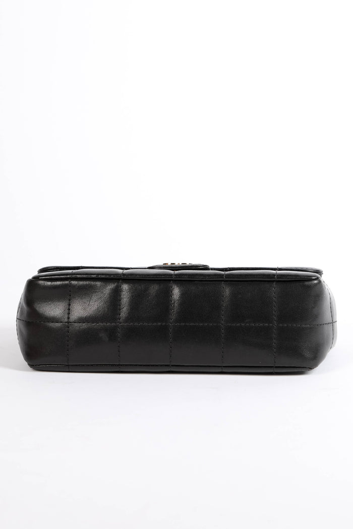 2000s Chanel Black Lambskin Leather Mini Camellia Chocolate Bar Crossbody Bag