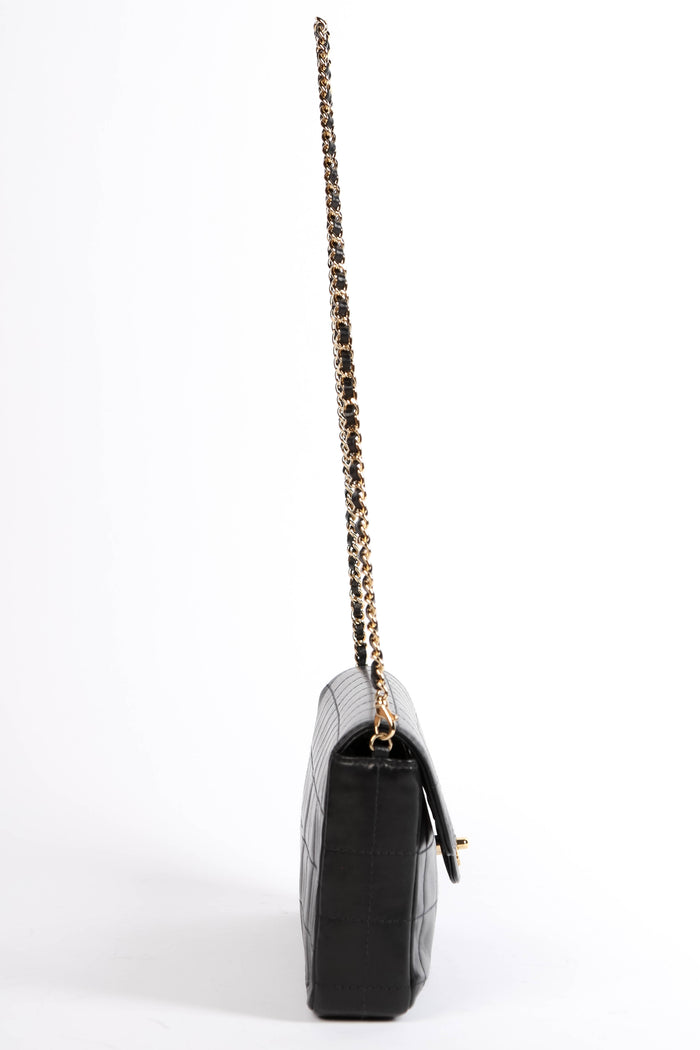 2000s Chanel Black Lambskin Leather East West Chocolate Bar Shoulder Bag