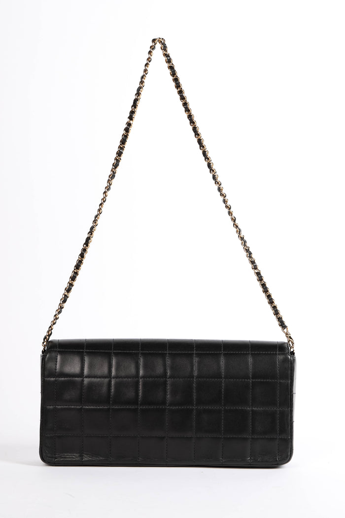 2000s Chanel Black Lambskin Leather East West Chocolate Bar Shoulder Bag