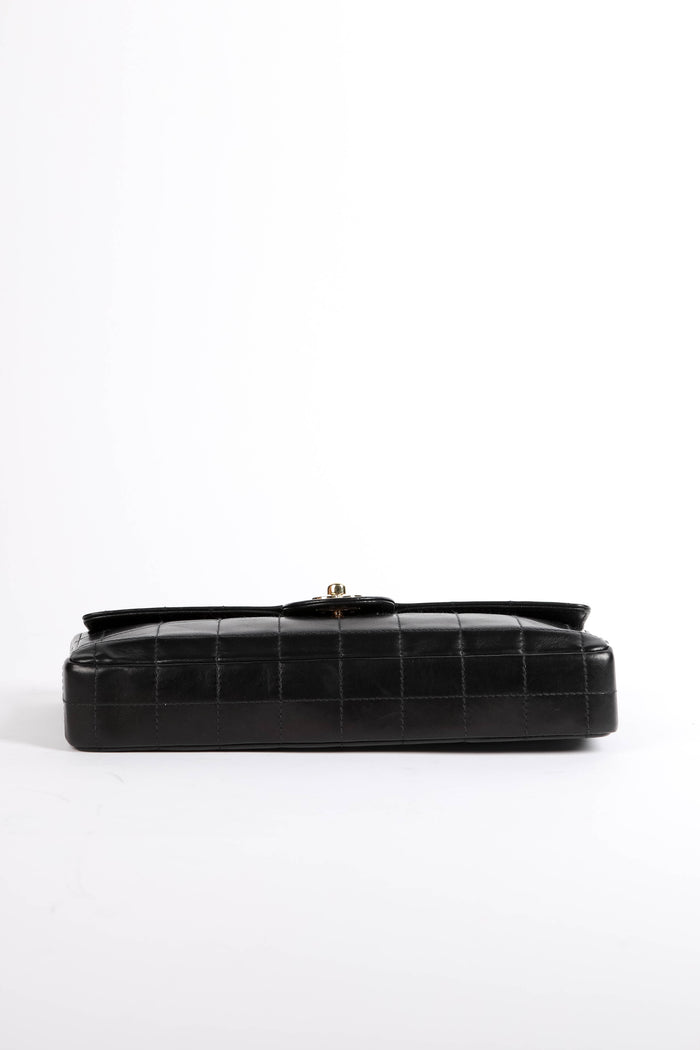 2000s Chanel Black Lambskin Leather East West Chocolate Bar Shoulder Bag