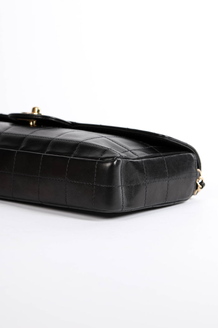 2000s Chanel Black Lambskin Leather East West Chocolate Bar Shoulder Bag