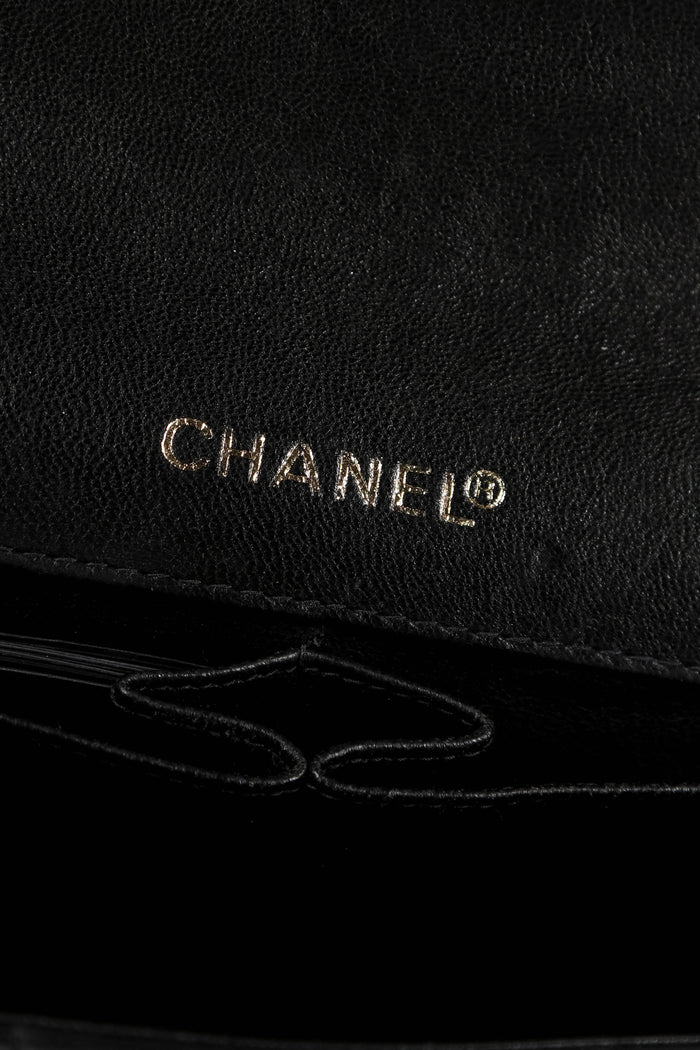 2000s Chanel Black Lambskin Leather East West Chocolate Bar Shoulder Bag