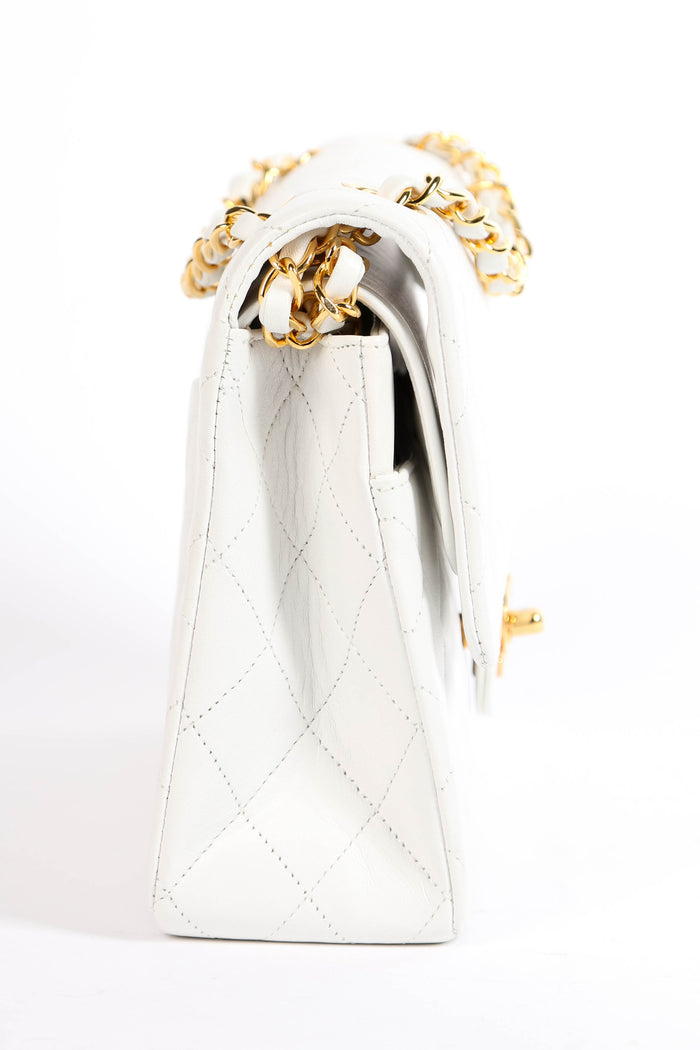 90s Chanel White Lambskin Leather Medium Classic Double Flap Bag GHW