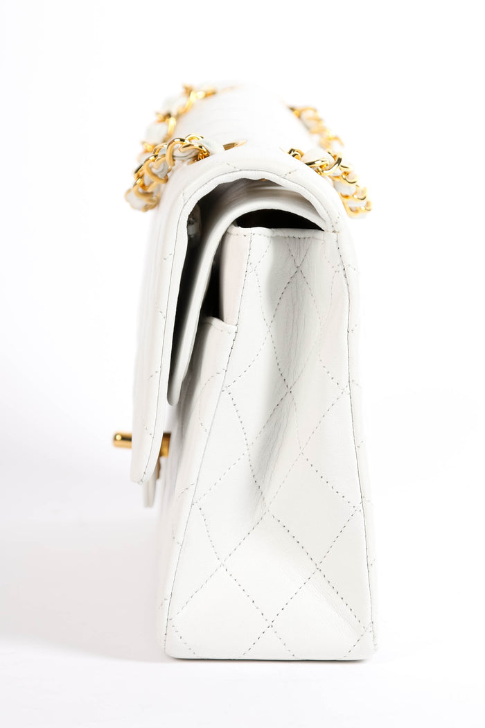 90s Chanel White Lambskin Leather Medium Classic Double Flap Bag GHW