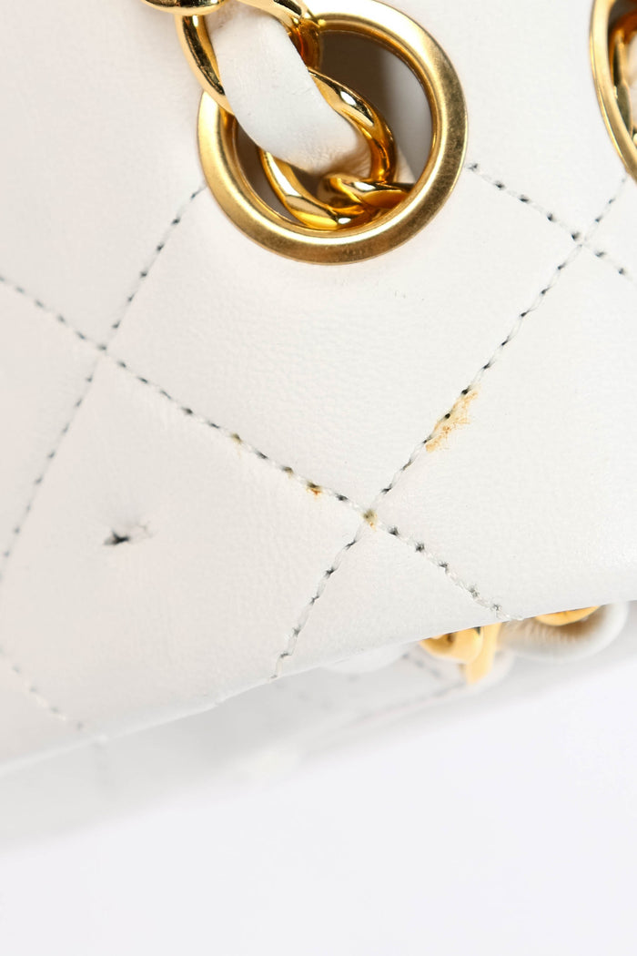 90s Chanel White Lambskin Leather Medium Classic Double Flap Bag GHW