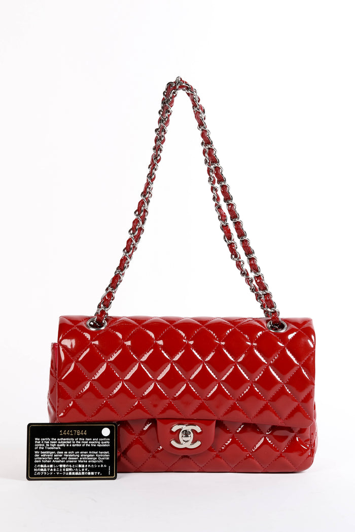 2010s Chanel Red Patent Leather Medium Double Flap Shoulder Bag