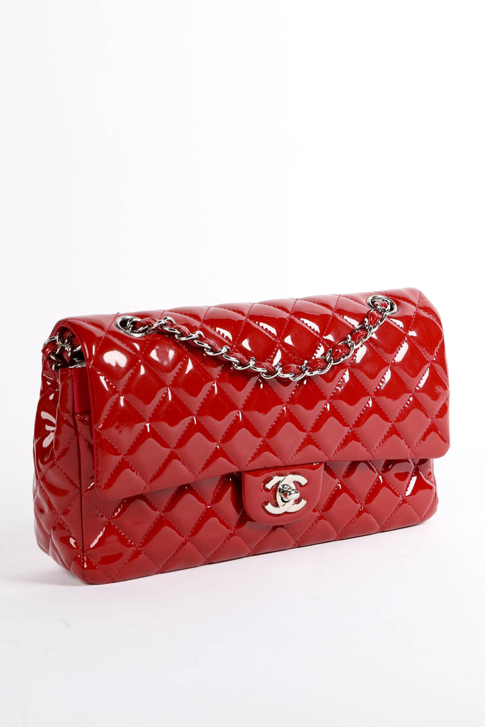 2010s Chanel Red Patent Leather Medium Double Flap Shoulder Bag