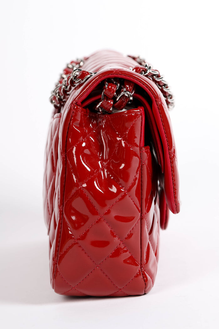 2010s Chanel Red Patent Leather Medium Double Flap Shoulder Bag