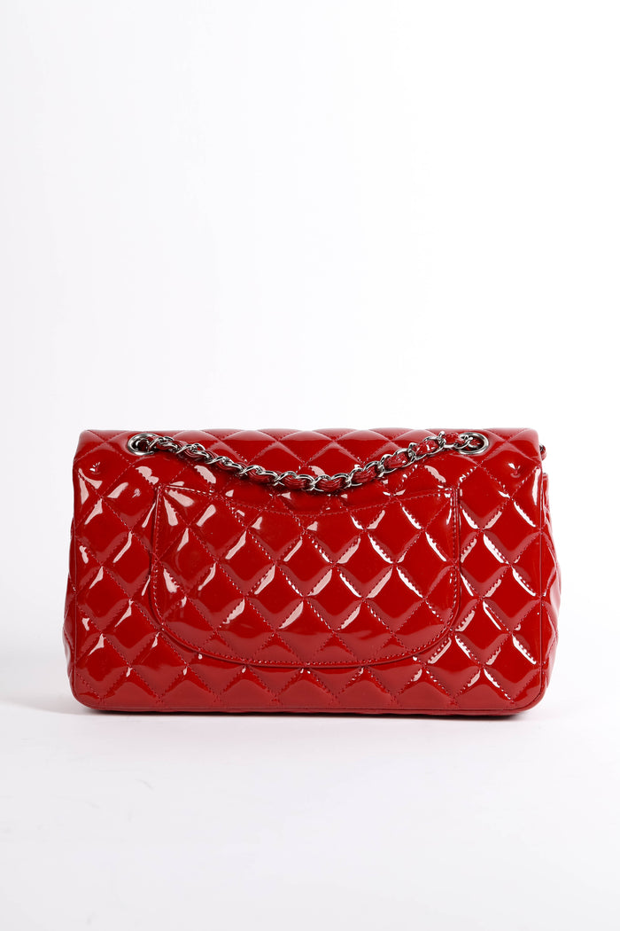 2010s Chanel Red Patent Leather Medium Double Flap Shoulder Bag