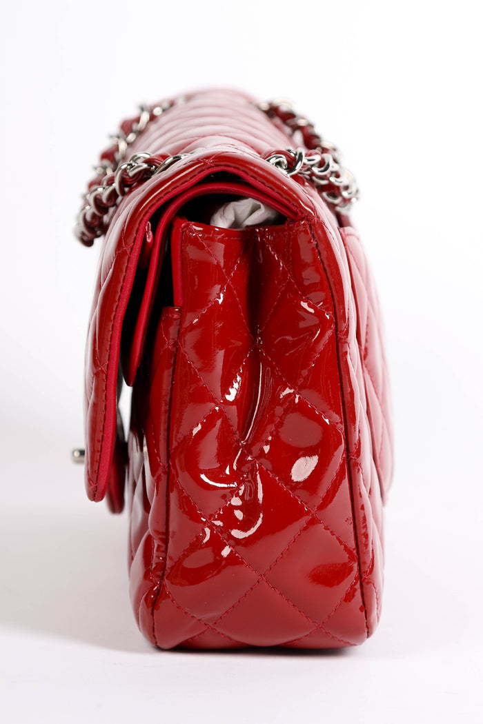 2010s Chanel Red Patent Leather Medium Double Flap Shoulder Bag
