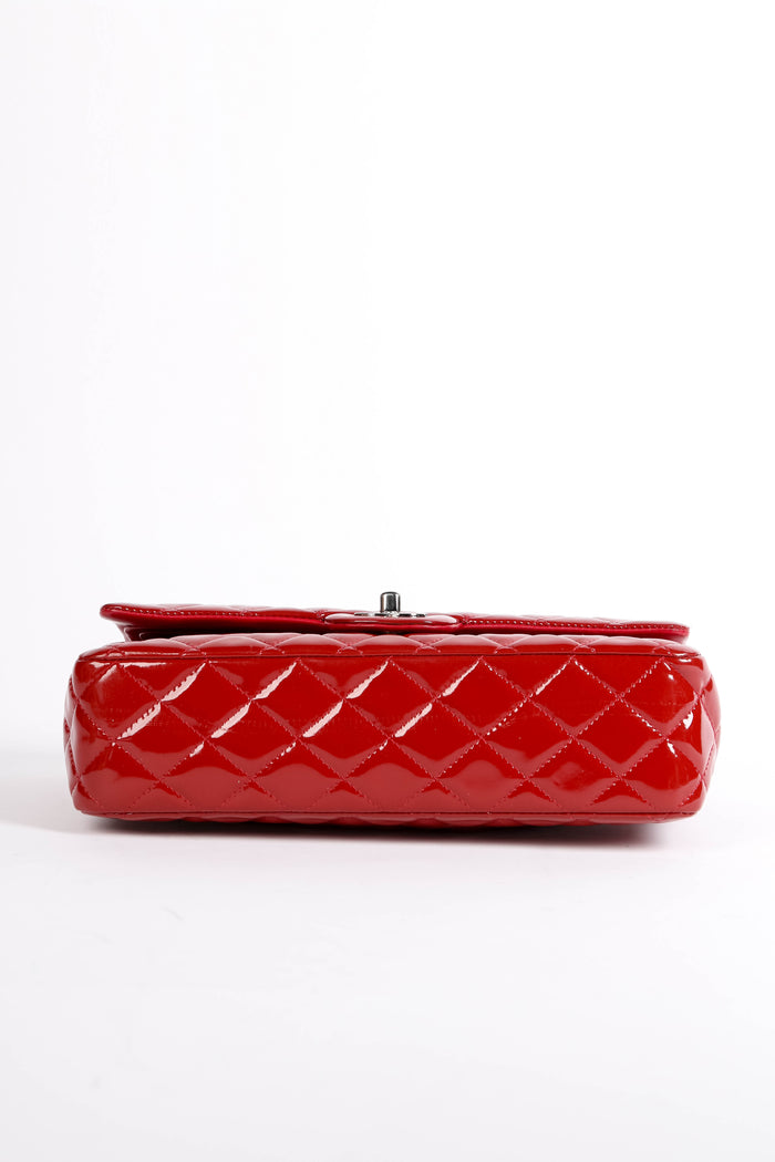 2010s Chanel Red Patent Leather Medium Double Flap Shoulder Bag