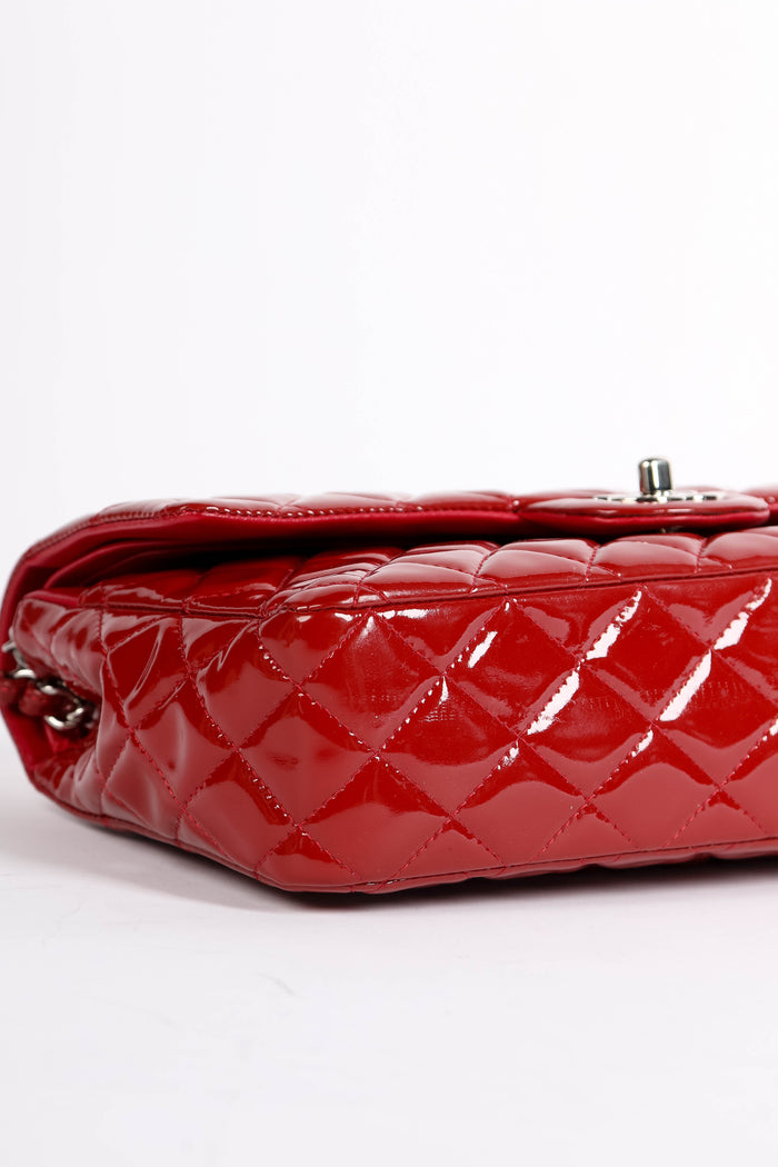 2010s Chanel Red Patent Leather Medium Double Flap Shoulder Bag