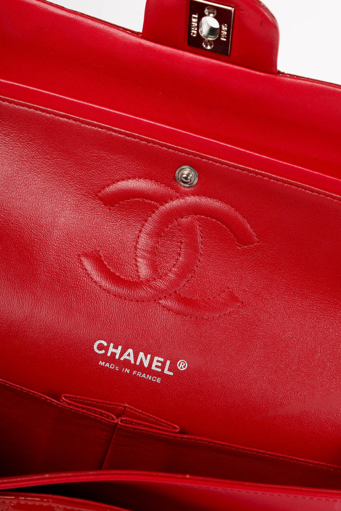 2010s Chanel Red Patent Leather Medium Double Flap Shoulder Bag