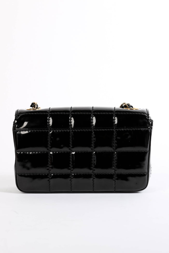 2000s Chanel Black Patent Leather Chocolate Bar Mini Rectangular Single Flap Bag