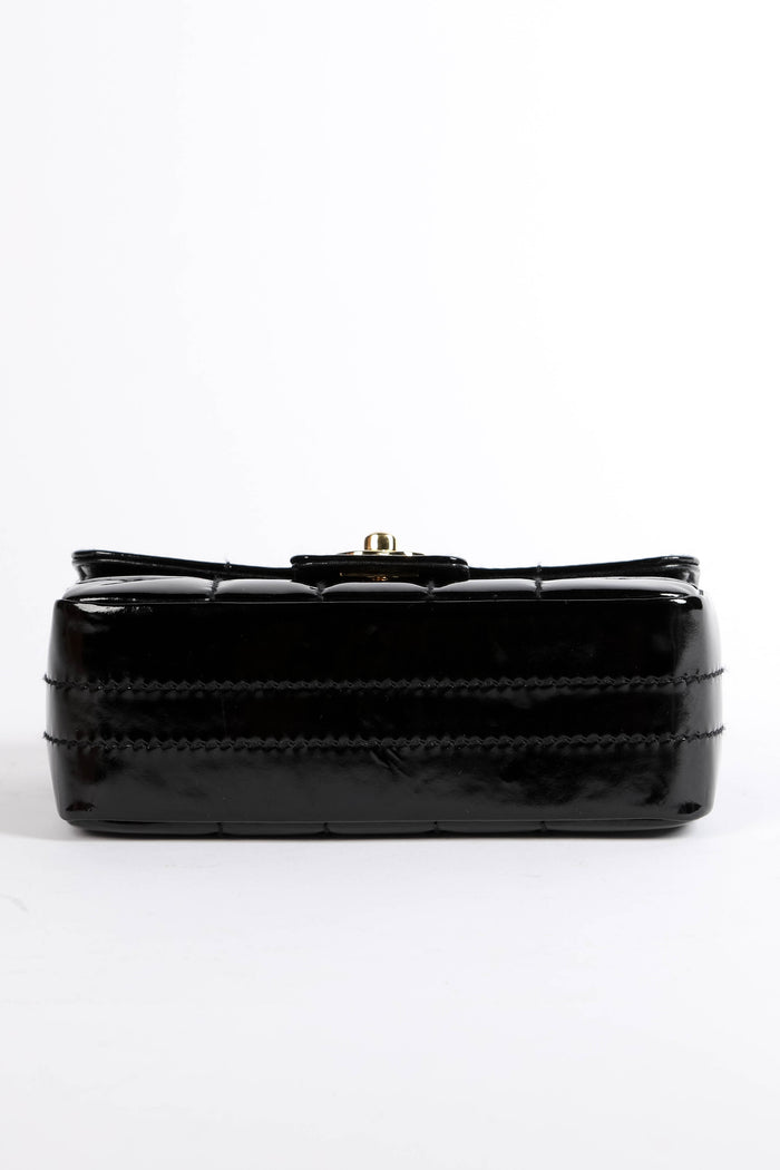 2000s Chanel Black Patent Leather Chocolate Bar Mini Rectangular Single Flap Bag