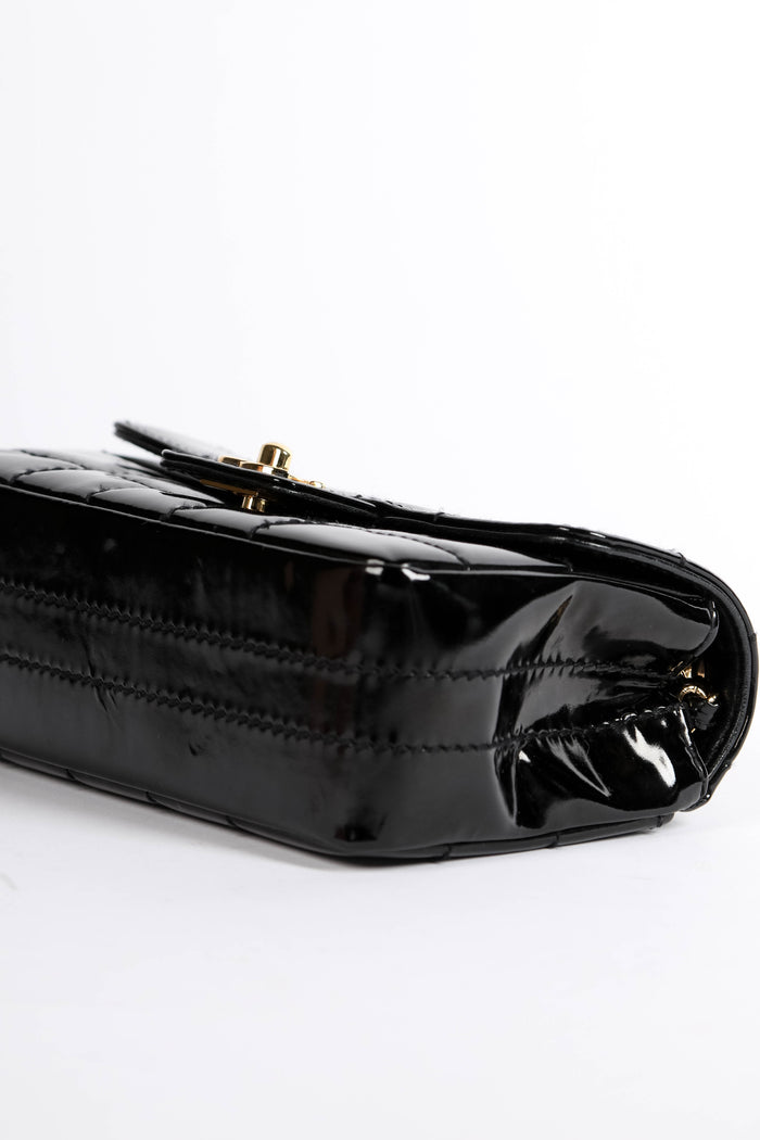 2000s Chanel Black Patent Leather Chocolate Bar Mini Rectangular Single Flap Bag