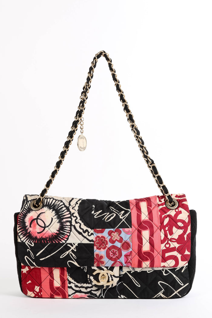 2014 Chanel Printed Jersey Jumbo Single Flap Shoulder Bag