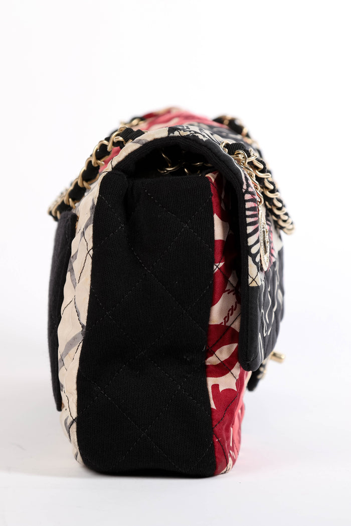 2014 Chanel Printed Jersey Jumbo Single Flap Shoulder Bag