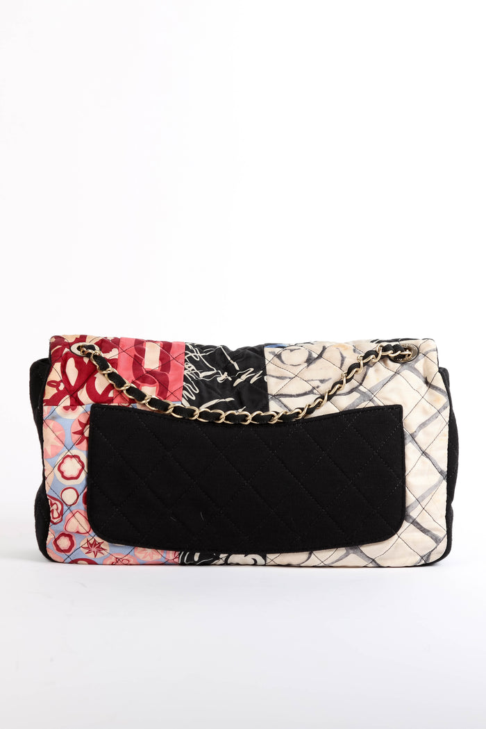 2014 Chanel Printed Jersey Jumbo Single Flap Shoulder Bag