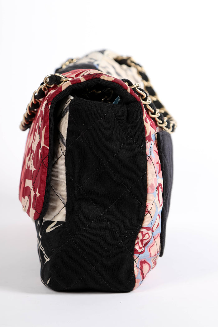 2014 Chanel Printed Jersey Jumbo Single Flap Shoulder Bag