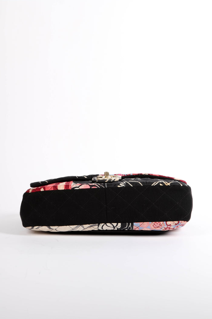 2014 Chanel Printed Jersey Jumbo Single Flap Shoulder Bag