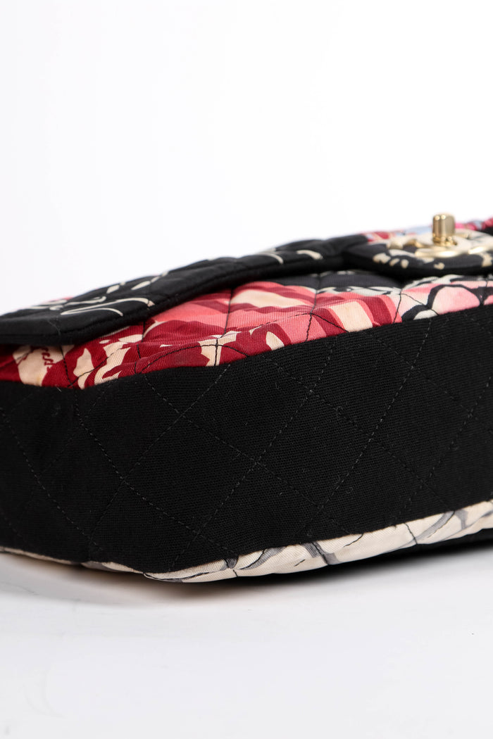 2014 Chanel Printed Jersey Jumbo Single Flap Shoulder Bag