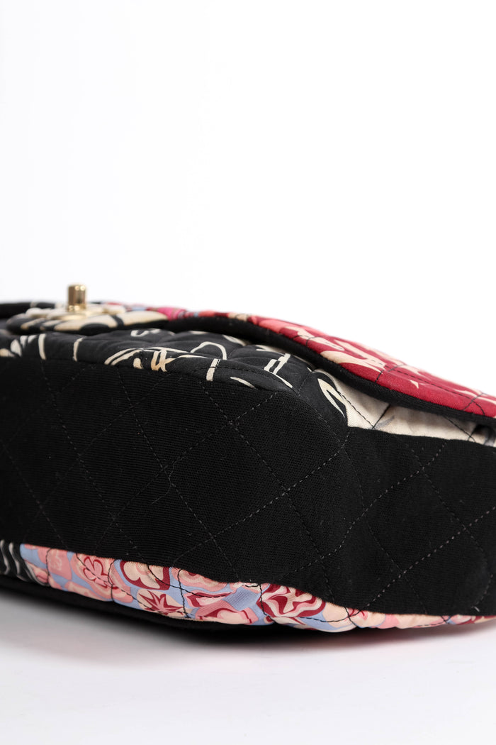 2014 Chanel Printed Jersey Jumbo Single Flap Shoulder Bag