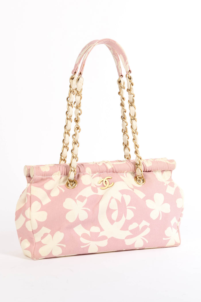 2000s Chanel Pink Clover Canvas Shoulder Bag