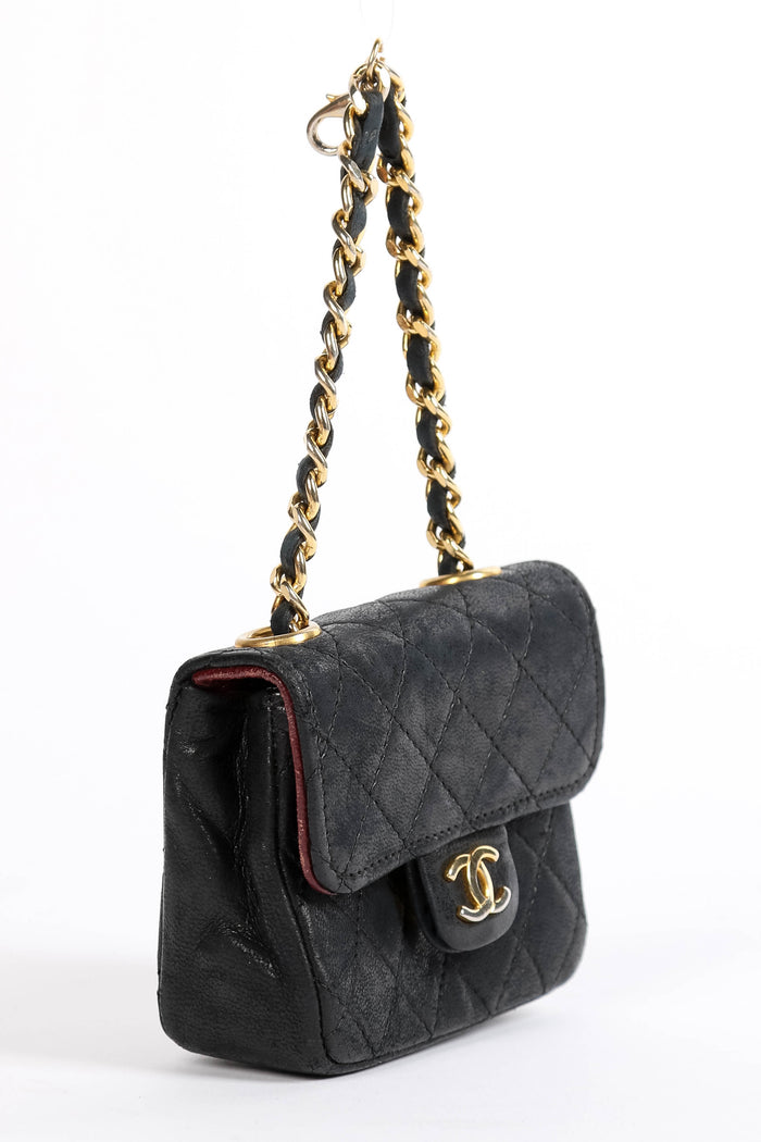 RARE 90s Chanel Black Lambskin Leather Belt Bag